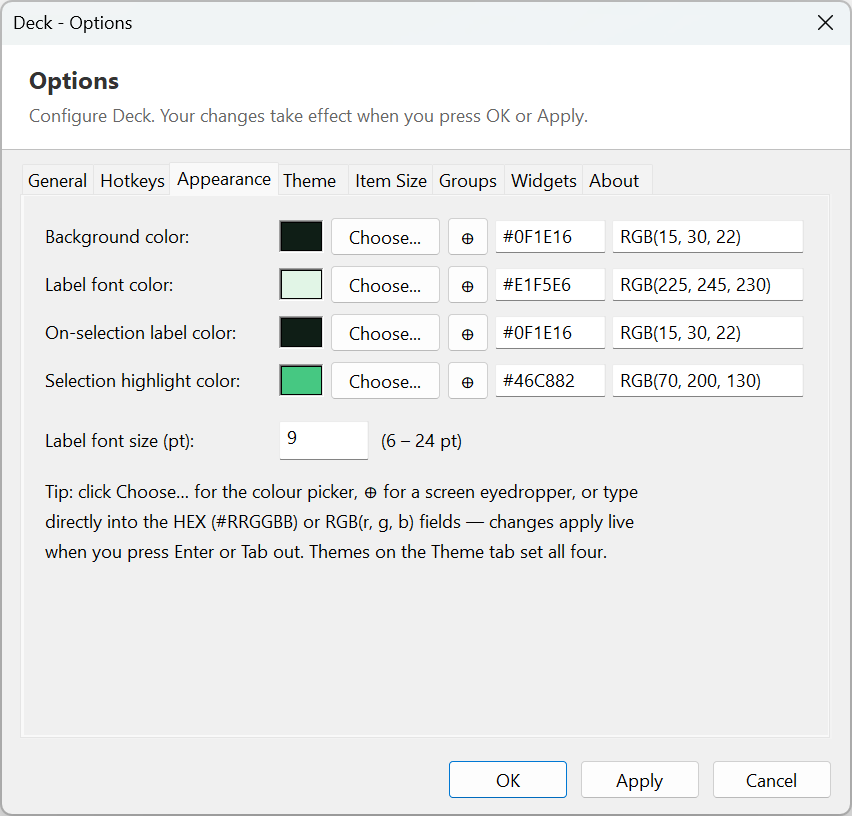 Deck Launcher options appearance screen screenshot