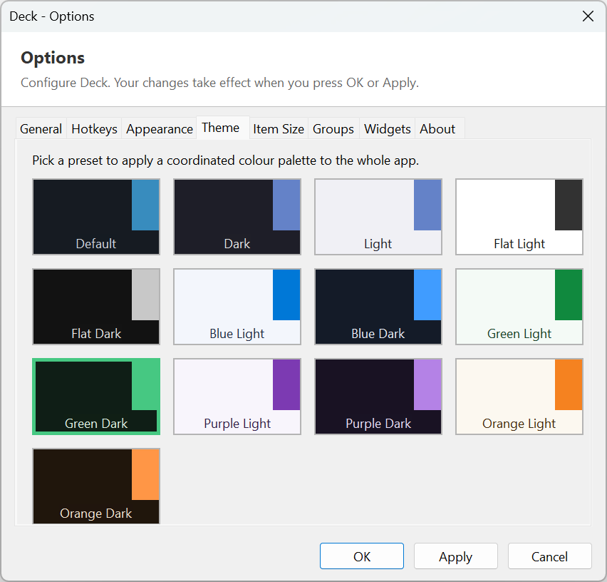 Deck Launcher options theme screen screenshot